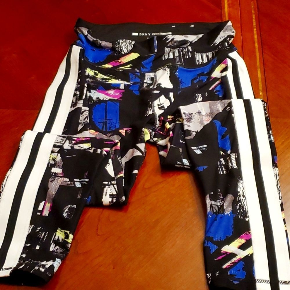 DKNY SPORT Capri Workout Pant Multicolored Side Racing Stripe Size M